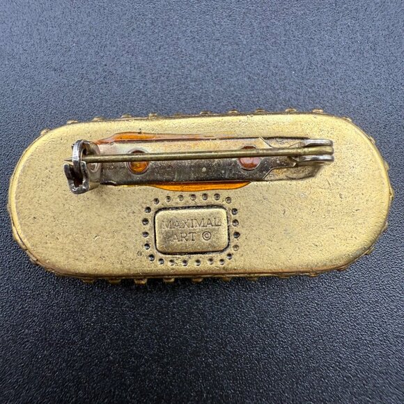 Maximal Art Vintage Bar Pin Gold-Tone‎ Floral Design With Pearls & Rhinestones - Picture 4 of 4